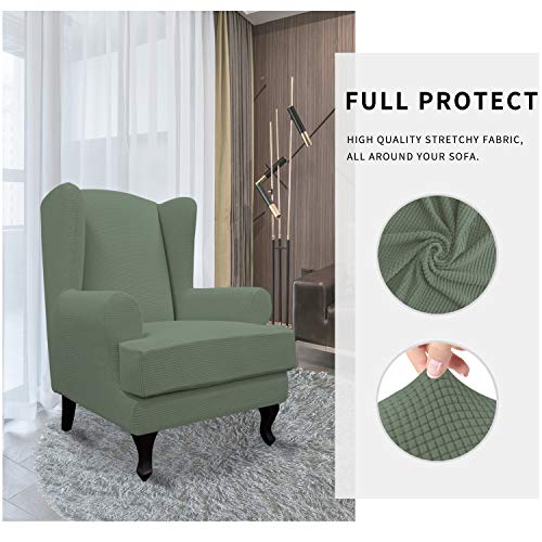 Easy-Going Stretch Wingback Chair Sofa Slipcover 2-Piece Sofa Cover Furniture Protector Couch Soft with Elastic Bottom, Spandex Jacquard Fabric Small Checks, Greyish Green - color: Greyish Green