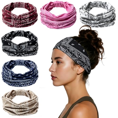HSEM Headbands for Women 6-Pack – Wide Elastic Non-Slip Hair Bands – Thick Soft Knotted Sports Stretchy Sweatbands for Washing Face, Makeup, Workout, Running, Spa & Fashion, Water Drop - color: X-Colorful-2-8