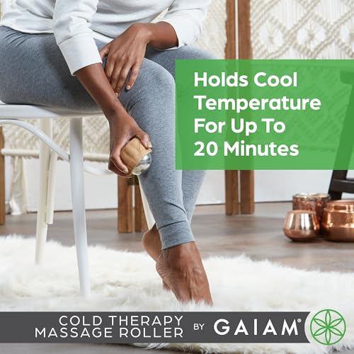 Gaiam Cold Therapy Massage Roller, Ergonomic Grip (Black) | Cold Therapy Roller | Targeted Muscle Recovery, Soreness & Inflammation Relief | Ergonomic Grip | Compact & Portable