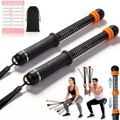 Upgrade Portable Ropeless Battle Ropes - Adjustable Weights Cordless Battle Ropes for Home Gym with Training Poster - Battle Rope Sticks Exercise Equipment for Low-Impact Workout, HIIT & Cardio - color: Black