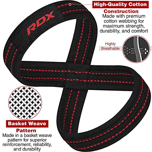 RDX Weight Lifting Straps Figure 8, Anti Slip Strap with Cuffs Wrist Support for Gym Workout Deadlift Powerlifting Bodybuilding Weightlifting, Fitness Strength Training, Hand Bar Grip for Men - color: BLACK RED, size: Medium