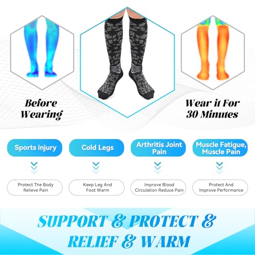 IRAMY Compression Socks Women Ankle Support Gradient Compression Wicking Moisture Knee High Socks 3 Packs - color: Black+grey-2 Packs, size: Medium