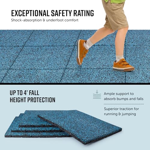 Playsafer Elevate Rubber Playground Tiles - 1" Thick High Density Interlocking Shock Absorbent Safety Tile for Playgrounds, and Exercise Equipment - 20" X 20" (180 Tiles - 486 Sq. Ft. - Gray) - color: Grey