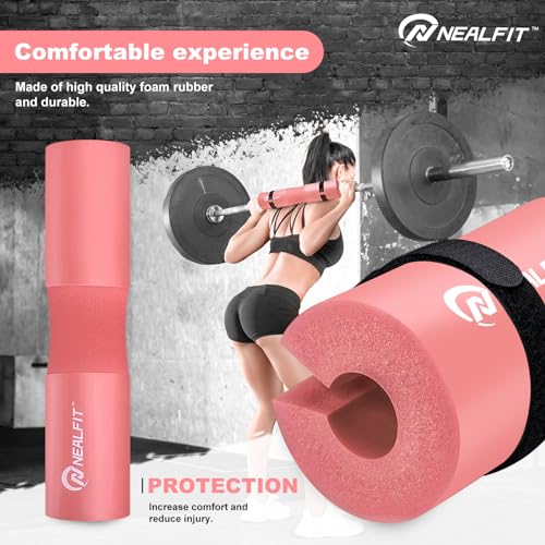 NEALFIT Barbell Pad Squat Pad for Squats—Squat Bar Pad—Great for Weightlifting,Lunges and Hip Thrusts—Foam Sponge Pad—Fit Standard and Olympic Bars Perfectly - color: Light Pink