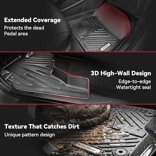YITAMOTOR Floor Mats fit for Hyundai Kona 2018-2023 (Not for EV), TPE Custom Fit 1st & 2nd Row All Weather Protection Floor Liner, Black - style: 2018-2023 Hyundai Kona(Not for EV)