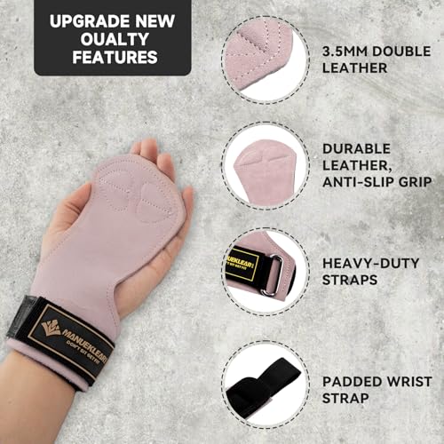 MANUEKLEAR Gym Straps Weight Lifting, Double Leather Lifting Straps for Men Deadlift with Cushion Wrist Loop, Gym Lifting Wrist Wraps for Weightlifting - color: One Size - Pink/Black
