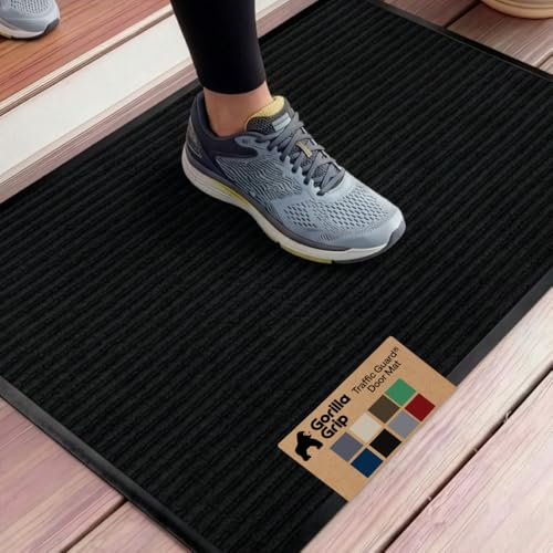 GORILLA GRIP Waterproof Traffic Guard Door Mat, 35x23, Indoor Outdoor Heavy Duty Entryway Mats, Strong Backing Commercial Utility Rugs for Office, Hallway, Garage, Patio, Low Profile Runner Rug, Black - color: Black, size: 35" X 23"