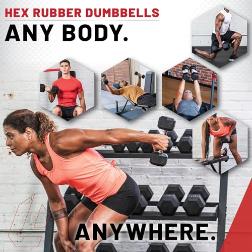 Lifeline Fitness Hex Dumbbells, Rubber Wrapped Hex Dumbbells, Premium Quality, Ergonomic Knurled Handle, Dumb Bells for Exercise, Home Gym Exercise Weights - style: 60 lb