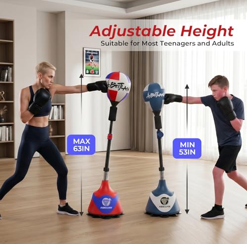 Freestanding Reflex Bag,Punching Bag with Stand,Height Adjustable,Speed Punching Ball for Reaction & Fitness Training - Stress Relief Workout for Adults，Boxing Equipment for Home Gym - color: Red