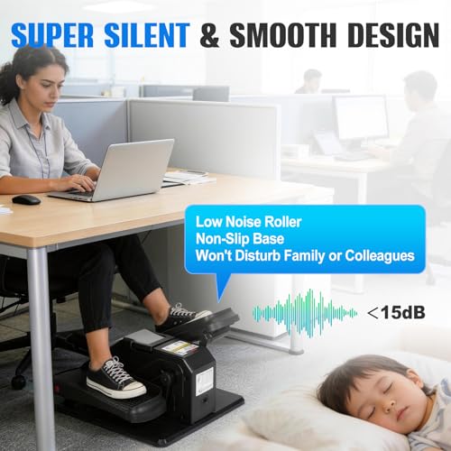 TABEKE Under Desk Elliptical Machine, Electric Ellipse Leg Exerciser | for Senior with Remote Control & 12 Speeds, Portable Quiet Electric Seated Pedal Exerciser for Home with Display