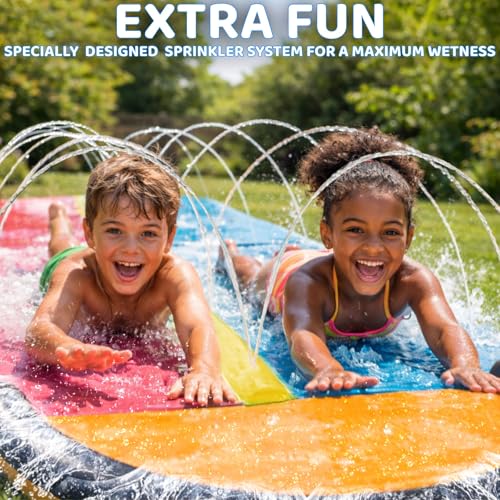 JAMBO Premium 24Ft Budget Slip Splash and Slide, Heavy Duty Water Slide with Advanced Sprinkler System, Backyard Waterslide, Splash Mat, Outdoor Water Toys n Slides for Kids - color: 24' Multicolor