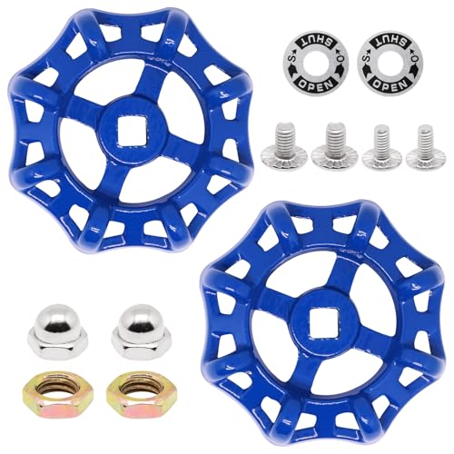 2 Pack Outdoor Faucet Handle Replacement, 8mm x 8mm Square Stem Hole Water Spigot Handle Replacement, Cast Iron Round Wheel Outside Faucet Handles with Screws Spacer (Blue) - color: Blue, size: 8mm x 8mm (2pcs)