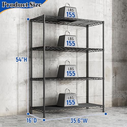 DurayLoly 4- Shelf Metal Shelving Unit Adjustable Storage Shelves Heavy Duty Garage Shelving Steel Wire Shelving for Laundry Bathroom Kitchen Pantry Closet Garage Black, 35.6Wx16Dx54H - size: Black-35.6"Wx16"Dx54"H