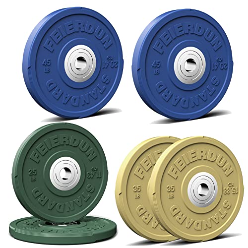 FEIERDUN Color Bumper Plate Set, 2-Inch Olympic Weight Plates, Low Bounce Rubber Barbell Plates with Stainless Steel Insert for Weightlifting, Strength Training, CrossFit & Home Gym, 10LB-370LB - style: N) 210LBS SET
