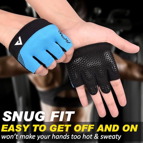 AYRO Workout Gloves for Men & Women, Minimal Short Partial Gym Gloves, Weight Lifting Gloves with Full Palm Protection, Extra Grip Pads & Hand Support for Training & Fitness - color: Blue, size: Small
