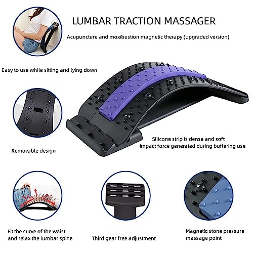 Lumbar Arc Shaped Traction Massager, Household Magnetic Therapy Back/Cervical/Lumbar Stretch Corrector, Back Relaxation&Pain Relief (Color : Black+Purple, Size : 38.5 * 16.8cm)