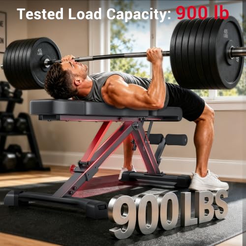 Keppi Weight Bench 900Lb, Adjustable Foldable Sturdy Bench for Home Gym | 900LB Flat capacity,11 back adjustments,fast-fold,30lb portable, PU leather, bands included,home gym & apartment