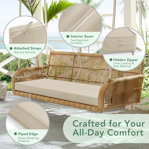 Summsun Outdoor Bench Cushion: Waterproof and Fade Resistant Patio Furniture Cushions - Non-Slip Bench Pad Cushion with Removable Cover for Garden Swing Porch Sofa Settee, 45 x 18 Inch, Beige - color: Beige, size: 45x18x3 Inch