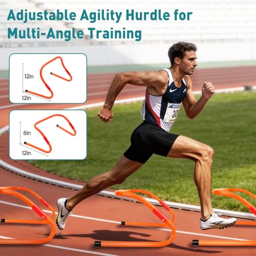 Agility Ladder Speed Training Equipment Set, 4 Adjustable Hurdles | 20 ft Ladder, 12 Cones, Jump Rope, Resistance Parachute, Soccer, Basketball, Football Practice Equipment for Youth, Adults - color: Orange, size: 17.18"*5.72"*13.32"