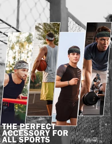 Headbands for Men & Women, Sweat Headband Non-Slip Sweatband Sports Running Cycling Yoga Basketball Workout Football Training - color: Camo Pack