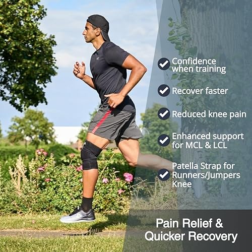 Knee Brace for Women & Men, Knee Support for Men – Patented 4-Way Adjustable Wraparound Support, Dual Side Stabilizer for Patella Stability