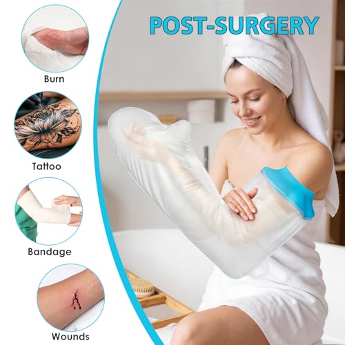 Asunby Waterproof Cast Covers for Shower Arm, Reusable Adult Long Arms Protector Bag after Surgery, Durable Showering Sleeve for Wound Hands/Wrist/Elbow/Finger, Recovery Supplies Gifts - size: Adult Arm-Long