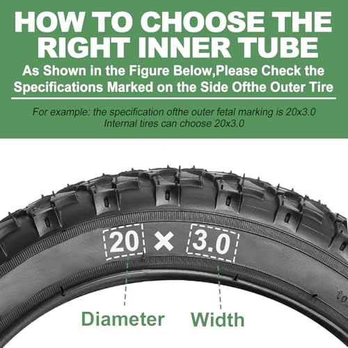 2 Pack of Fat Tire Bike Inner Tubes, 20/24/26 X4.0 Heavy Duty Bike Tube, Inner Tube with 32mm Schrader Valve for Snow Mountain Bike E-Bike - size: 20X3.0(2 Pack)