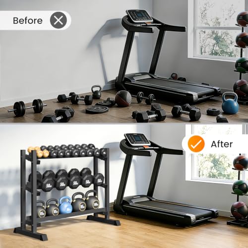 3-Tier Dumbbell Rack, 1100LBS Capacity Adjustable Weight Rack, Heavy-Duty Weight Stand for Dumbells & Kettlebells, Compact Weight Storage Organizer for Home Gym (Rack Only) - size: 18.7 x 48 x 36 inches