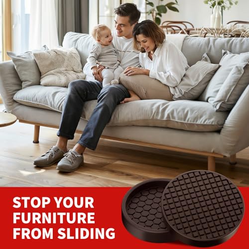 Ezprotekt Non Slip Furniture Pads, 12 Pcs 2" Anti Slip Rubber Caster Cups, Anti Skid Furniture Coasters for Hardwood Floors, No Slide Furniture Gripper, Furniture Stoppers to Prevent Sliding (Brown) - color: Brown