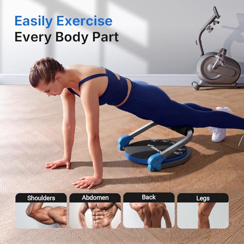 MERACH Ab Machine, Sit Up Exercise Equipment with 3 Adjustable Resistance Levels, Automatic Rebound Ab Crunch Machine for Core Workout, Ab Workout Equipment for Stomach - style: Round(Blue)