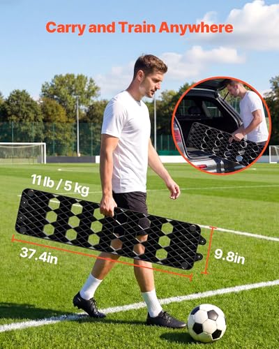 VEVOR Soccer Rebounder Board, Mult-Adjustable Angles Portable Soccer Rebound Wall, Foldable Kickback Board, Soccer Practice Equipment, Ideal for Kids & Adults Passing & Shooting Drills - size: 37.4" x 9.8"