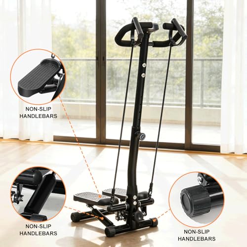 BeBecome Steppers for Exercise at Home, Twist Stair Stepper with Handlebar, Low Impact Fitness Step Machine with LCD Monitor, with Tension Band,Quiet Hydraulic Cardio Trainer for Indoor Workouts