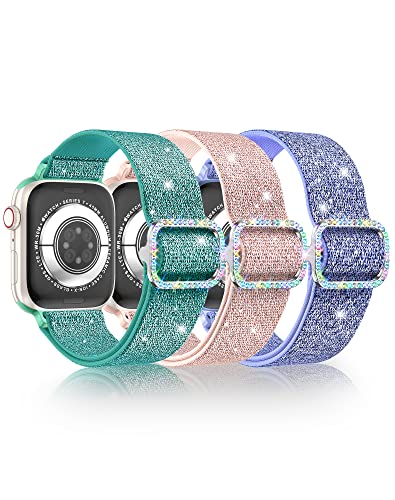 LETOID Stretchy Bands for Apple Watch Band Women Men Adjustable Solo Loop | Skin-Friendly Elastic Nylon Replacement Strap, iWatch Series 11 10 9 8 7 6 5 4 3 2 1 SE Ultra 49 46 45 44 42 41 40 38mm - color: 3-Pack: Purple / Pink / Teal, size: 38mm/40mm/41mm