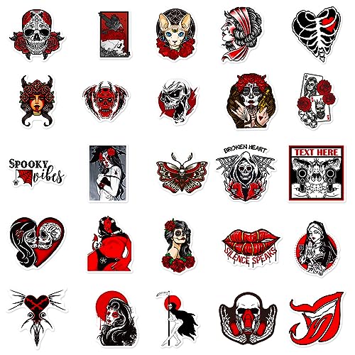 50PCS Goth Stickers Aesthetic PET Transparent Stickers Vintage Dark Red Skull Decals Waterproof Decorative Decals for Scrapbook Journal Planner Water Bottles Phone Cases Laptops - color: Devil