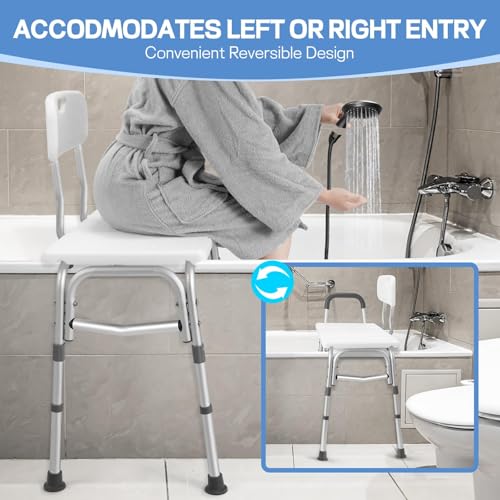 TABEKE Tub Transfer Bench for Bathtub, Tool Free Assembly Shower Chair with Backrest & Armrest, Height Adjustable Shower Bench, Shower Seat for Elderly and Disabled