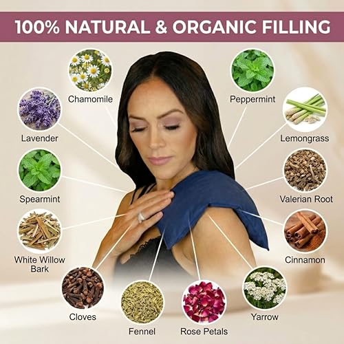 Nature's Approach Basic Herb Pack Heating Pad, Midnight Blue | 12-herb aromatherapy rice & flaxseed fill for hot or cold therapy on neck, back, shoulders & more - style: Nighttime Blue