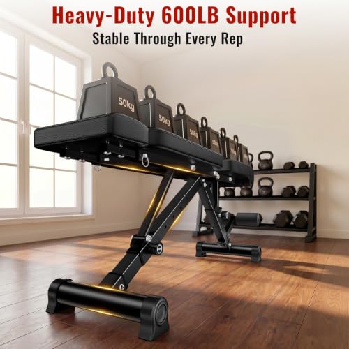 HEROGIFT Adjustable Weight Bench, 144 Configurations with 3-Position Headrest, Foldable Workout Bench with Extended Backrest, 600 LB Capacity for Home Gym Full Body Strength Training