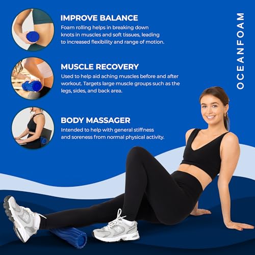 Oceanfoam x 4ocean Roller (Royal Blue) – Limited Edition Muscle Roller for Back Pain & Yoga - High Density Foam for Physical Therapy - Textured for Deep Tissue Massage - size: Travel Size (11" x 3.35")