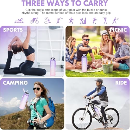 Water Bottle with Straw 1L,Boys Water Bottles with Straw 1 Litre,Waterbottle Leak-Proof Sports Water Bottle,Plastic Drinks Bottles Toxin Free，Bpa-Free (Purple) - color: 06-Purple