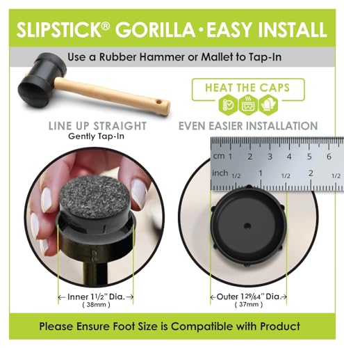 Don't Scratch Your Deck Gorilla Outdoor 1-1/2 Inch Patio Furniture Feet Caps (8 Pack) Floor Protecting Replacement Feet Glides for Metal Outdoor Furniture & Indoor, Weatherproof Berber Sliders