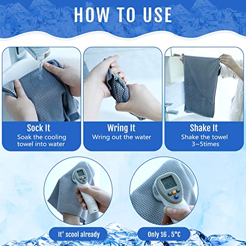 Hosuly 30 Pack Cooling Towels, 40"x12" Ice Breathable Soft Chilly Sweat Rag Microfiber Workout Rags for Gym Cooling Towels for Neck and Face for Yoga Golf Sport Running - color: Light Gray, Dark Blue
