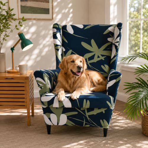 NILUOH Wingback Chair Slipcover 2-Piece Stretch Wingback Chair Sofa Slipcover Armchair Cover Printed Furniture Protector Couch Soft with Elastic Bottom for Living Room, 02 - color: 2