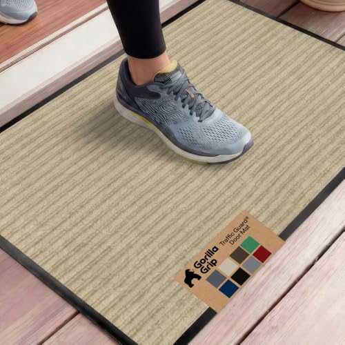 GORILLA GRIP Waterproof Traffic Guard Door Mat, 35x23, Indoor Outdoor Heavy Duty Entryway Mats, Strong Backing Commercial Utility Rugs for Office, Hallway, Garage, Patio, Low Profile Runner Rug, Beige - color: Beige, size: 35" X 23"