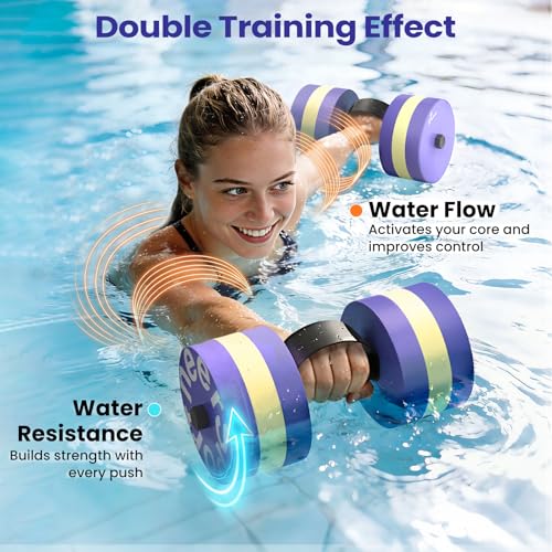 Sportneer Adjustable Resistance Water Weights: Pool Exercise Dumbbell Set of 2 EVA Foam Pool Weights with Handle Strip Aquatic Exercise Equipment for Water Aerobics - color: Striped Purple