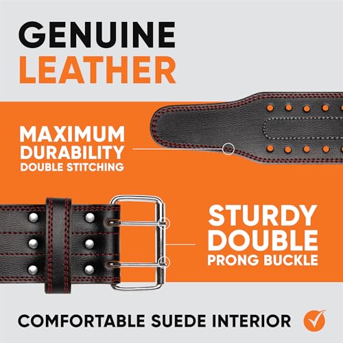 ProFitness Weight Lifting Belt (5mm Thick) - Leather Weight Belt for Men & Women - Back Support Squat Belt - Gym Belt for Weightlifting, Powerlifting & Deadlifts | Adjustable Weightlifting Belt