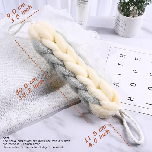 AARAINBOW 2 Packs Upgraded Long Stretch Back Sponge with Rope Handles Back Scrubber Bath Shower Mesh Sponge Exfoliating Body Scrub Stretch Braided Loofah for Men Women Loofah Rope (2 Gray) - color: 2 Gray