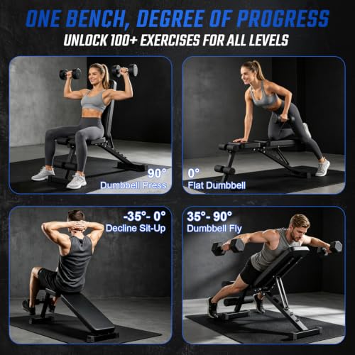 ALSO GO Adjustable Weight Bench, Workout Benches with Leg Extension, Foldable Incline Decline Bench Press, Roman Chair, Full Body Strength Training Equipment for Home Gym - color: Matte Black
