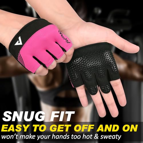 AYRO Workout Gloves for Men & Women, Minimal Short Partial Gym Gloves, Weight Lifting Gloves with Full Palm Protection, Extra Grip Pads & Hand Support for Training & Fitness - color: Pink, size: X-Large