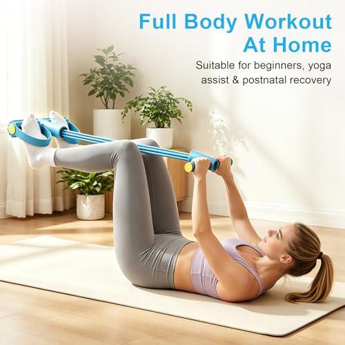 Pedal Resistance Band with Handle, 6-Tubes Tesistance Bands with Handles, Natural Rubber Foot Pedal Resistance Band, Multifunctional Exercise Bands for Abdomen, Waist, Leg, Arm - color: Blue