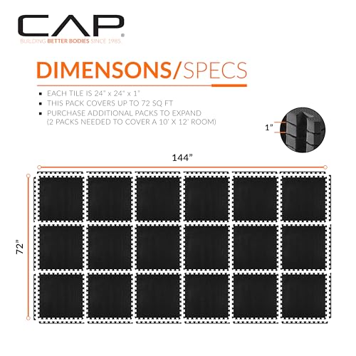 CAP Puzzle Exercise Mats | 1” Thick EVA Interlocking Foam Tiles for Home Gym Flooring | Multiple Options - color: T - Black, style: 18 Tiles (72 SQ FT)